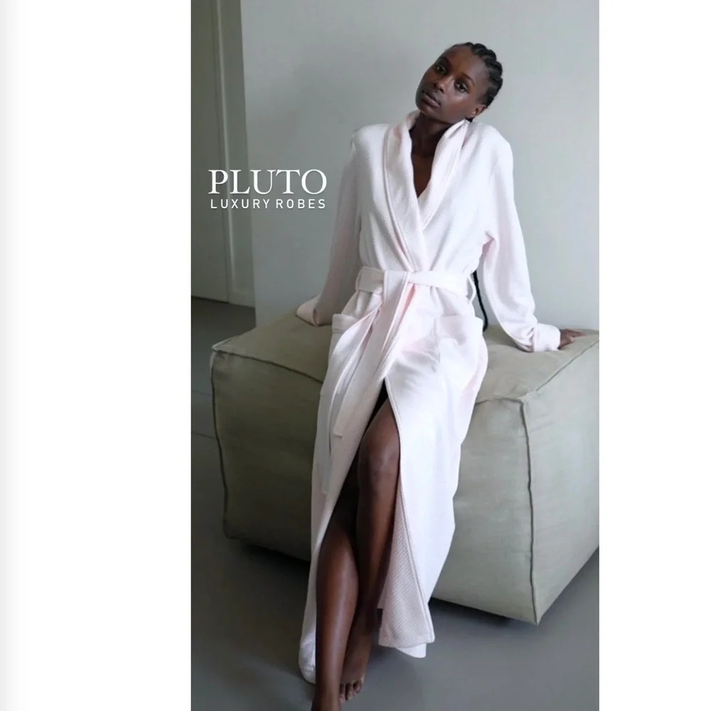 PLUTO Sylvie Womens Long Robe in Modal and Cotton - WHITE - L